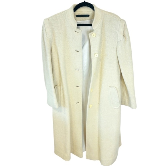 Vintage 1970's long cream Tweed Coat Stunning Long Belted Coat SZ Medium - Picture 3 of 11